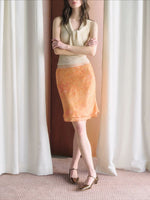 Orange-printed Low-rise Skirt For Summer