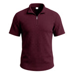 Mens Jacquard Plaid Relaxed-fit Stand-collar Short-sleeve Polo Shirt