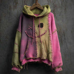 Printed Patchwork Hoodie Womens Loose-Fit Top