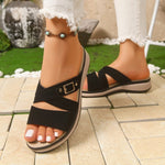 Light Khaki Flip-flops With Double Straps Womens Platform Wedge Sandals