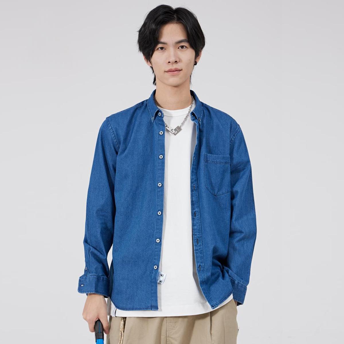 Mens Long-sleeve Shirt Slim-fit Casual Jacket