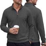 Mens Half-Zip Stand-Neck Long-Sleeve Top Plus-Size Casual Sweatshirt