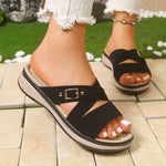 Light Khaki Flip-flops With Double Straps Womens Platform Wedge Sandals
