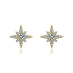 S925 Sterling Silver Star Stud Earrings, D-VVS1 Moissanite 4-Point Star Design, Platinum Plated 2.3g Elegant Jewelry Gift Box