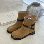 Womens Retro Chunky-Heel Biker Ankle Boots