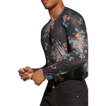 Mens See-Through Tight-Fitting Printed Mesh T-Shirt