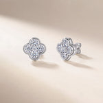 S925 Sterling Silver Clover Stud Earrings, 4mm D-VVS1 Moissanite 5-Stone Cluster, Platinum Plated 3.4g Elegant Women's Gift Box