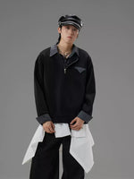 Mens Mock Two-Piece Spliced Design Shirt Hoodie