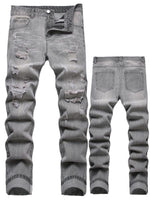 Men's Motorcycle Zipper-Decorated Jeans Slim Fit Ripped
