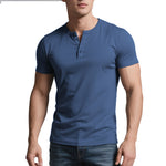 Mens Solid-Color Casual Crew-Neck Short-Sleeve