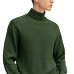 Mens Casual Solid-color Turtleneck Sweater With Vertical Stripes