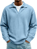 Waffle-Paneled Polo Shirt Mens Lapel Knitwear