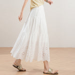 Womens Loose-fitting White Hollow-out Floral Skirt
