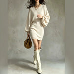 Round-neck Loose-fit Pullover Sweater Dress