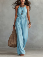 Womens Strap-style Loose-fit Wide-leg Casual Jumpsuit