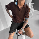 Mens Crew-neck Knitted Short-sleeve T-shirt Sweater