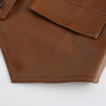 Retro Loose PU Vest Womens Short Brown Spring Outerwear