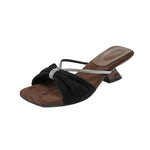 Women's Satin Rhinestone Sandals, 2026 Summer Sexy Leopard Print Ultra High Heels, Outdoor Wear Slide Slippers