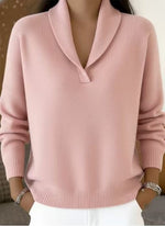 Fashionable Solid-color V-neck Long-sleeve Loose-fit Pullover