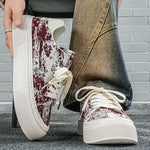 Luxury Trendy Brand Men's Shoes, Summer Fabric Breathable Canvas Sneakers, Versatile Platform Height Increasing Student Skate Shoes