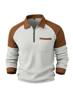 Men's Waffle-Weave Lapel Half-Zip Polo Shirt Top Casual Sweatshirt