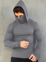 Mens Summer Fitness Apparel Tight-Fitting Quick-Drying Outdoor Hooded Sun-Protective Top