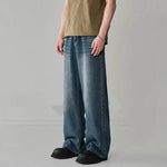Mens Straight-Leg Relaxed-Fit Vintage Blue Denim Jeans In American Style