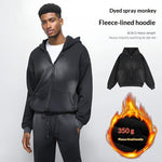Fleece-lined Streetwear-inspired Washed Hoodie With Gradient Spray-dye Jacket