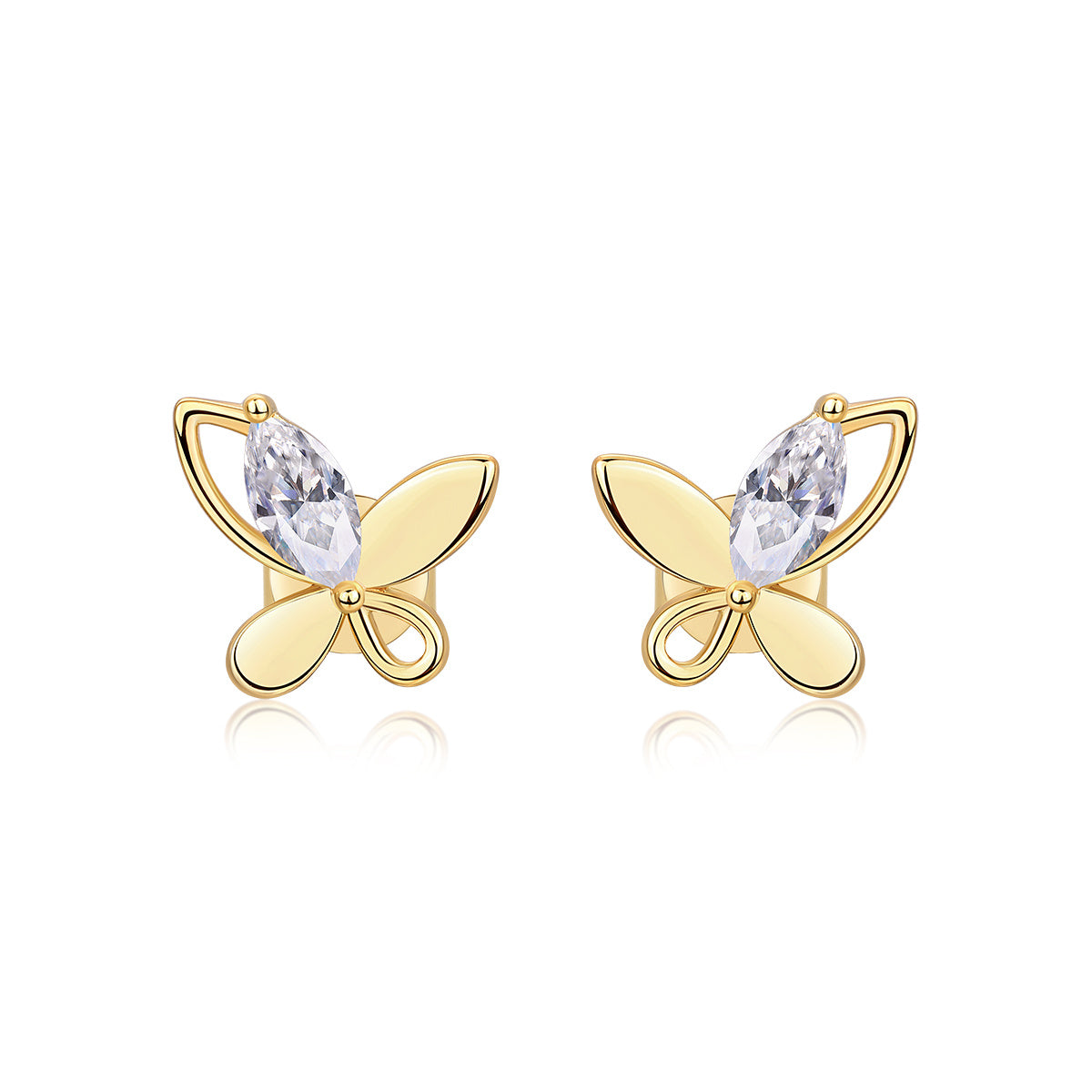 S925 Sterling Silver Gold Plated Abstract Butterfly Stud Earrings, 0.6ct D-VVS1 Moissanite, 1.7g Women's Jewelry Gift Box