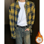 Mens Casual American-Style Plaid Shirt