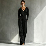 Long-sleeve Waist-cinched Pleated Casual Jumpsuit