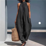 Women's Solid Color Stand-up Collar Sleeveless Casual Loose Jumpsuit