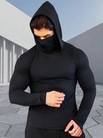 Mens Summer Fitness Apparel Tight-Fitting Quick-Drying Outdoor Hooded Sun-Protective Top
