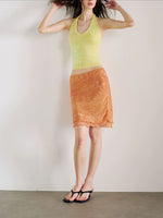 Orange-printed Low-rise Skirt For Summer