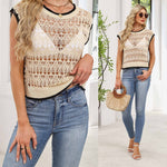 2026 Spring Summer New Hollow Out Cover Up, European American Daily Commute Knit Vest Waistcoat, Cross-Border Knit Top