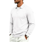 Lapel-button Sport Solid-color Mens Long-sleeve Polo Shirt
