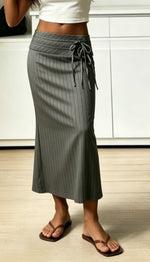 Vertical Stripe Side Tie Midi Mermaid Skirt