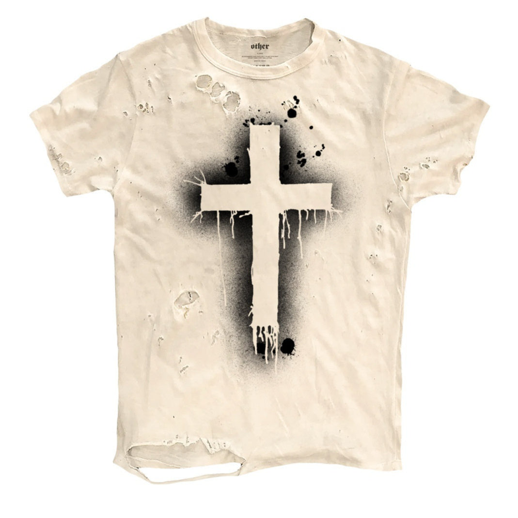 Fashionable Y2K-style Short-sleeve T-shirt With A Cross Design Mens Top