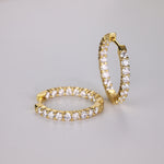 S925 Sterling Silver Gold Plated Single Row Huggie Earrings, 36 D-VVS1 Moissanite, 4.7g Women's Jewelry Gift Box