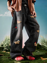 American-style Embroidered Puppy Retro Mens Jeans