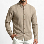 Stand Collar Vertical Pleat Long Sleeve Casual Shirt