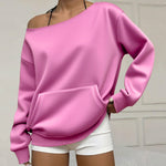 Fashionable Pullover Crew-Neck Off-Shoulder Sweatshirt For Women