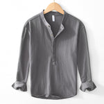 Chinese-style V-neck Pullover Cotton-linen Shirt
