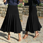 Stylish And Elegant Solid Black Waist-cinching A-line Workwear Skirt