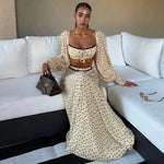 Polka-dot Midriff-baring Sexy Long-sleeve Chic Silky-soft Loose Casual Maxi Dress