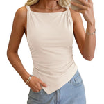 New Womens Fashionable Square-neck Sleeveless Tank Top With An Asymmetrical Hem