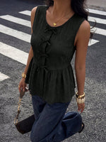 Womens Bow-Detailed Sleeveless Tank Top With A Defined Waist