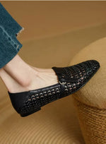 Womens Slip-on Leather Belt-buckle Mules