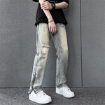 Mens SpringSummer Loose-Fit Denim Jeans With A Side Zipper