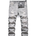 Men's Motorcycle Zipper-Decorated Jeans Slim Fit Ripped